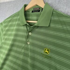 Rivers End Polo Shirt Mens L Green John Deere Classic Striped Performance Golf